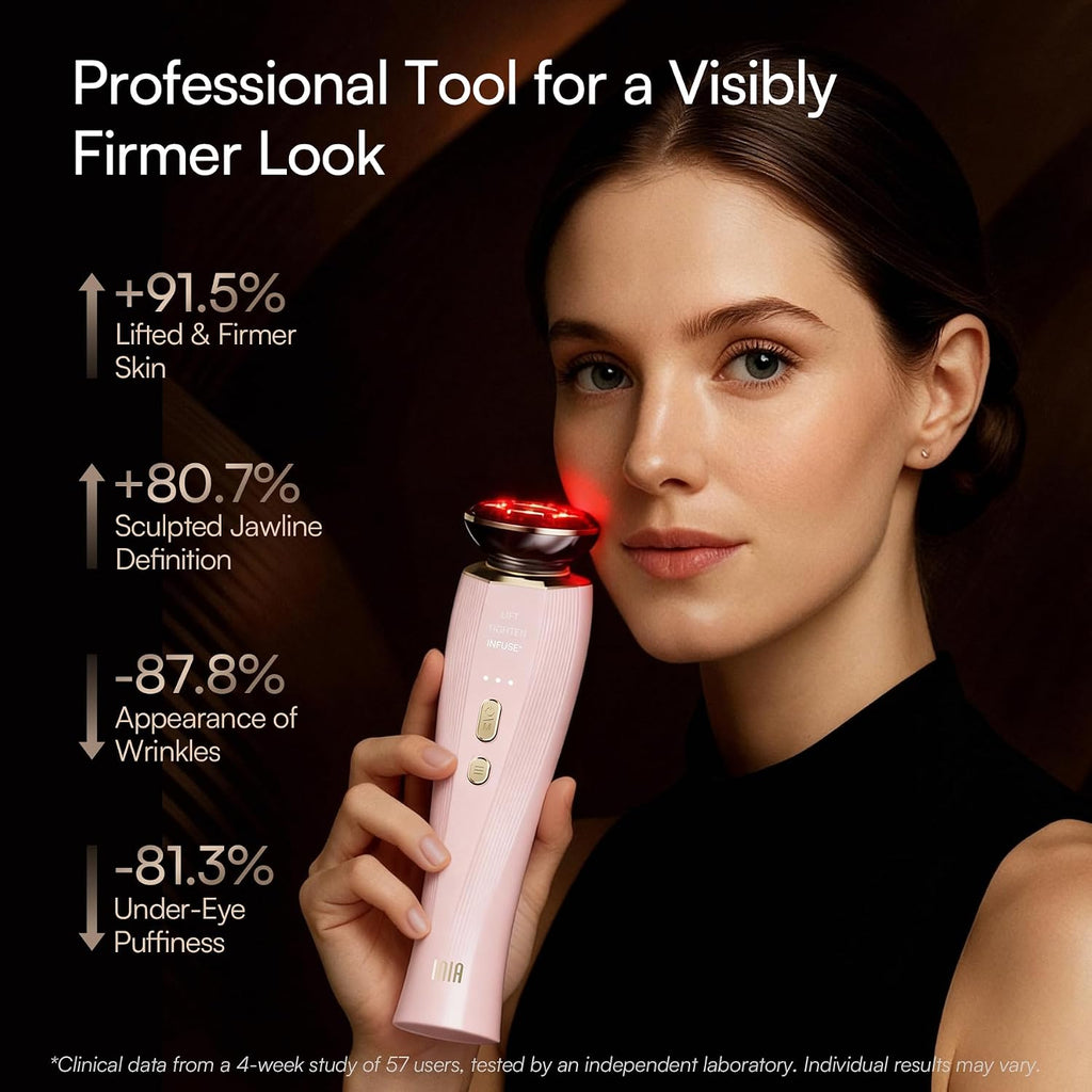 INIA Flare 3-in-1 Microcurrent Facial Device Red Light Therapy for Face and Neck Massager Tool with Heat & Vibration for Skincare Puffiness, Firming, Smoothing