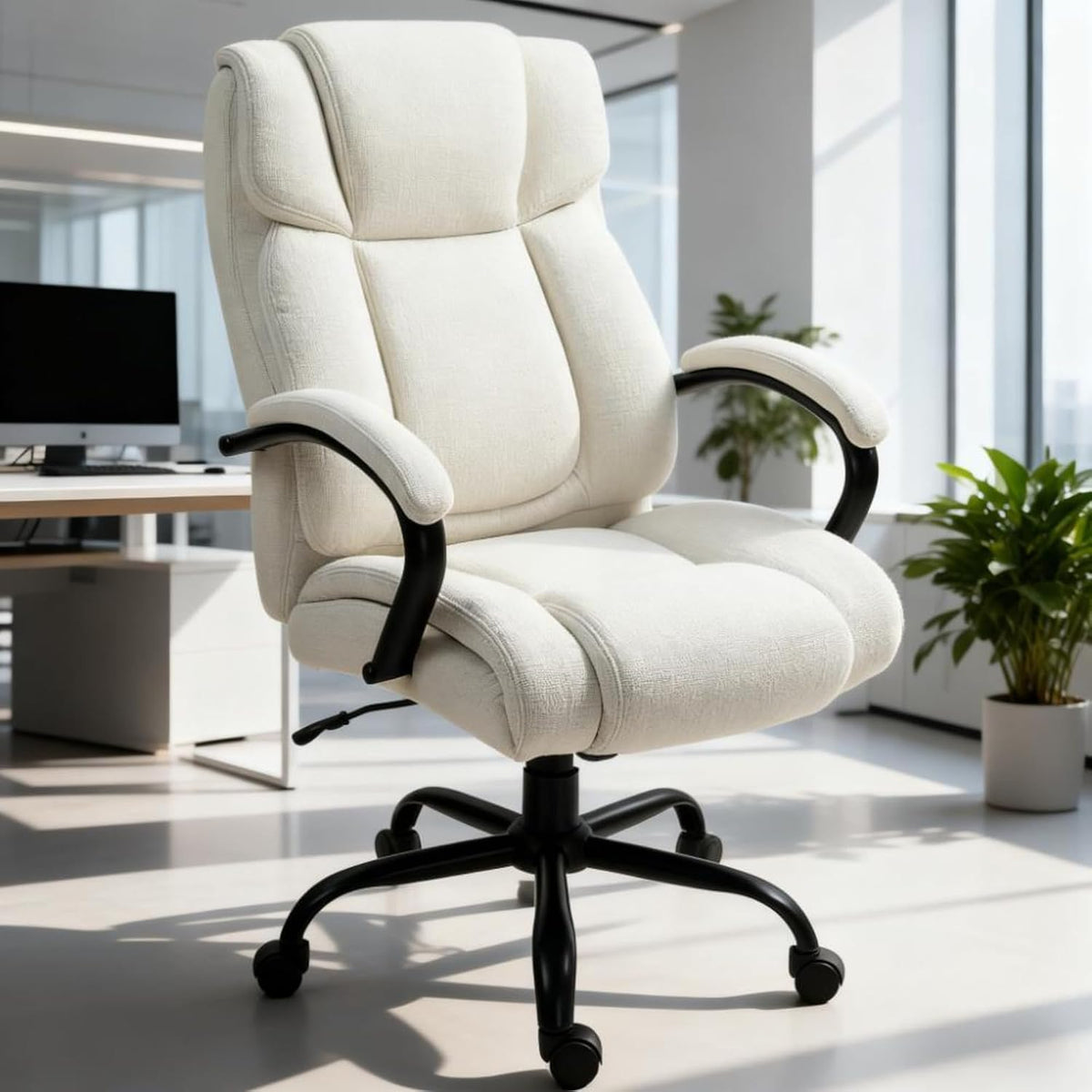 Hassyee Comfortable Design Executive Office Chair with Universal Wheels, Curved Backrest Design Home Office Table Chair with Adjustable Height