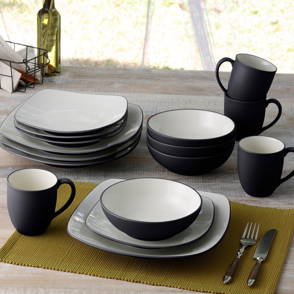 Noritake Colorwave Graphite 16-Piece Square Set, Service for 4 in Black/Graphite