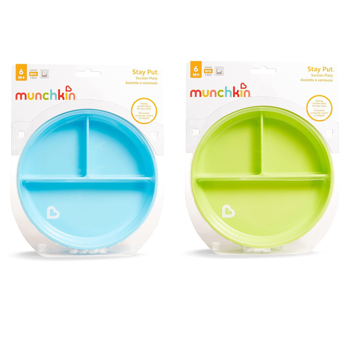 Munchkin Stay Put Suction Plates for Baby and Toddler,3 Divided Sections,Blue/Green,(Pack of 9)