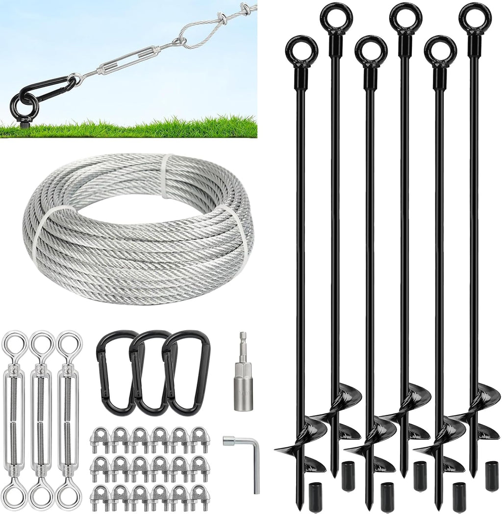 tinnmao 30'' Ground Anchors Kit Heavy Duty, Galvanized Steel Anchors with Cable & Turnbuckle, for Shed, Trailer, Mobile Home, Trampoline, Camping Tent, RV