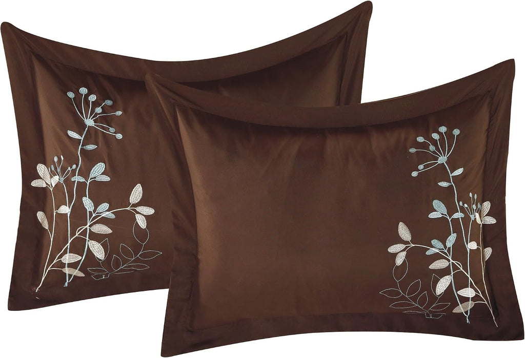 Chic Home Bliss Garden 8 Piece Embroidered Comforter Set, Queen, Brown