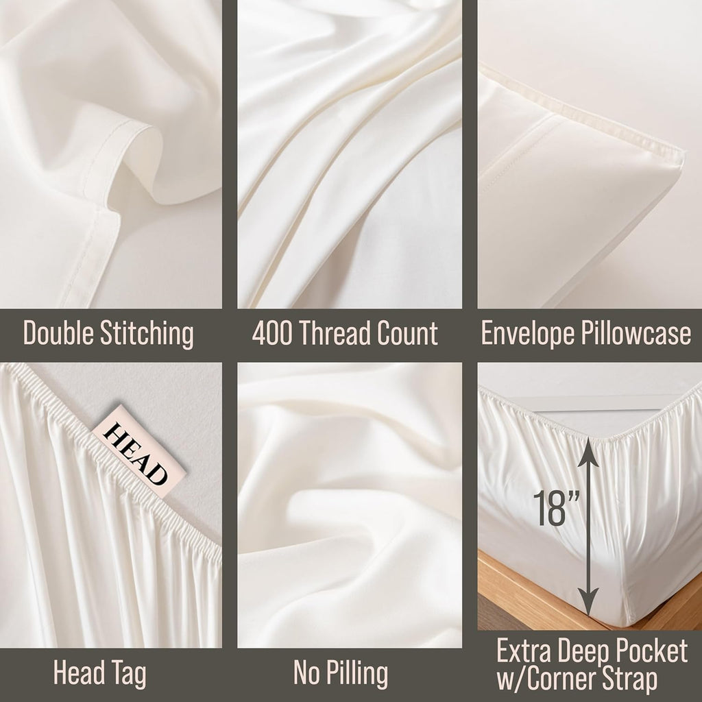 Bella Coterie Luxury Bamboo Viscose King Size Sheet Set | 100% Organically Grown | Ultra Soft | Cooling for Hot Sleepers | 18' Deep Pocket [Ivory]