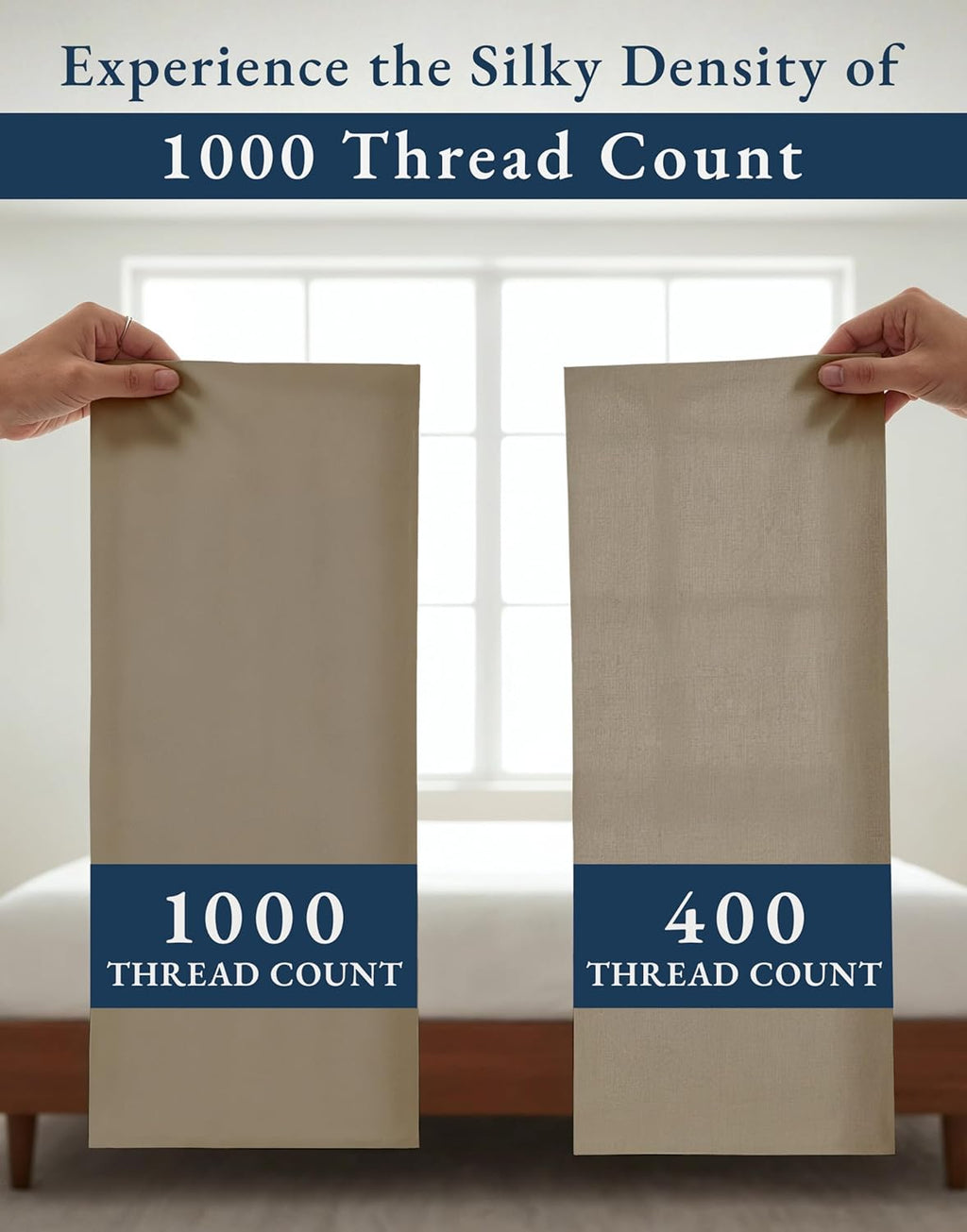 100% Egyptian Cotton Sheet Set Queen Size – 1000 Thread Count Silky Sateen Weave Queen Sheet Set for Good Sleep Comfort, 15' Snug Fit Deep Pocket, Breathable, Hotel-Quality Luxury You Can Feel - Taupe