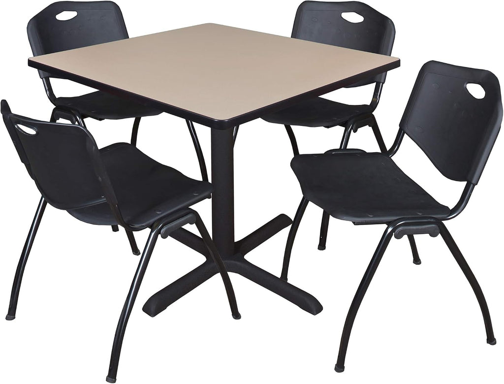 Cain 42' Square Breakroom Table- Beige & 4 'M' Stack Chairs- Black