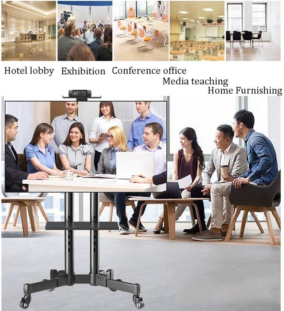 Mobile TV Cart, with Wheels Portable Floor Stand Rolling for 32'-65' LCD Led Flat Screen Curved TVs, Height Adjustable Black TV Stand Beautiful Scenery