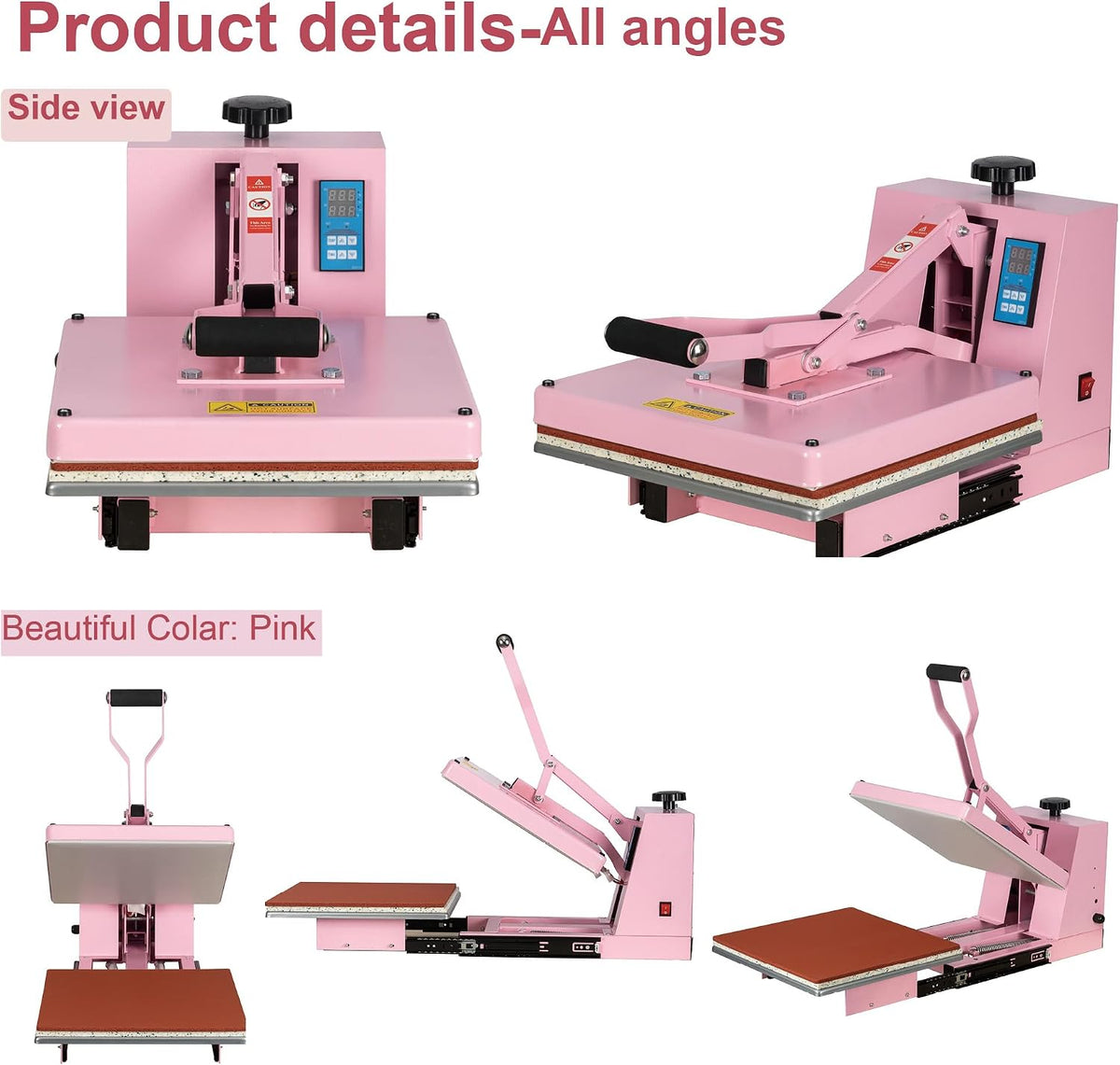 15' x 15' Semi-auto Heat Press Machine for T-Shirts, Auto Open & Slide-Out Base, Clamshell Style, Digital Sublimation Printer for Vinyl, DIY & Small Business (Pink, L15 * W15)