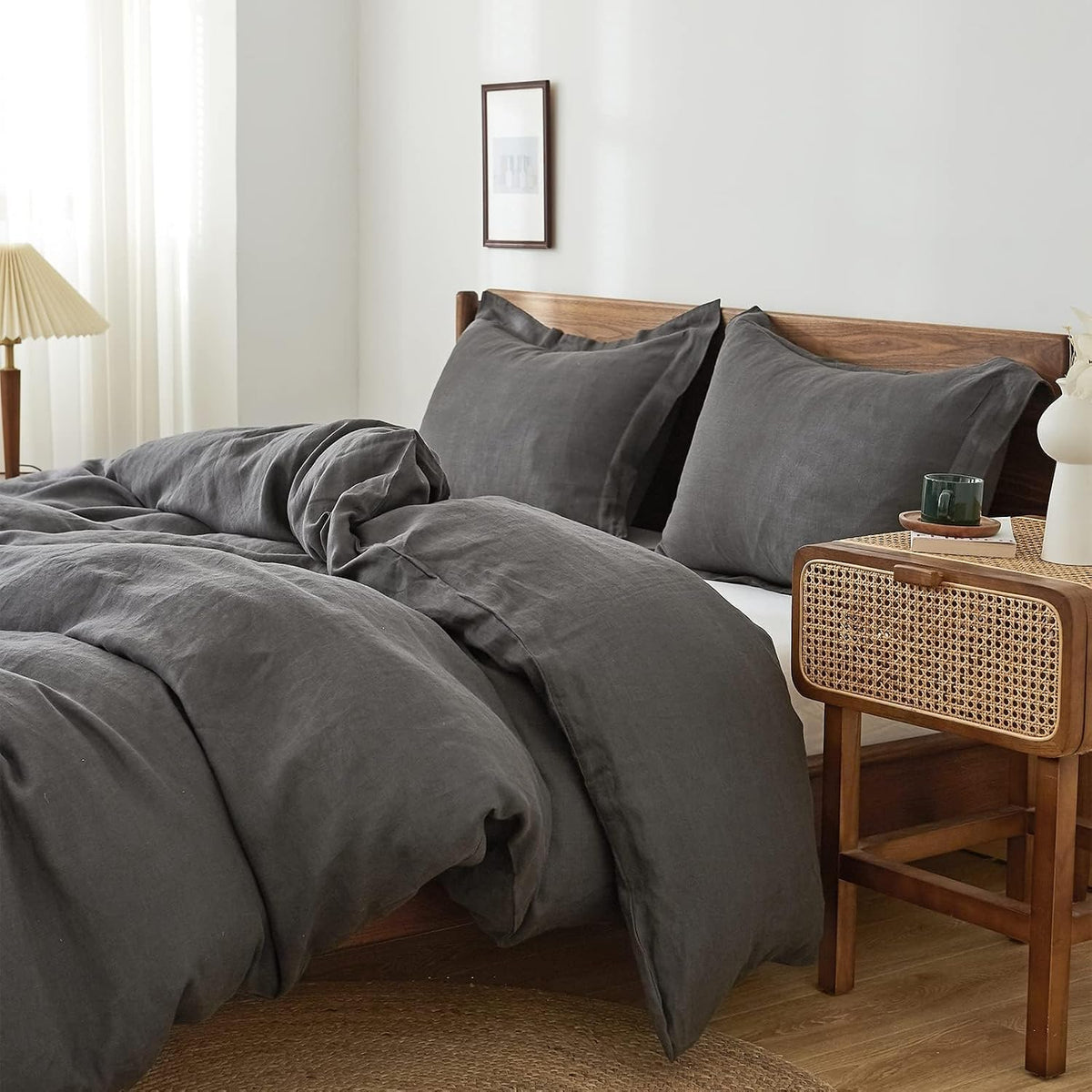 Simple&Opulence 100% Linen Duvet Cover Set, Natural French Flax Dark Grey Duvet Cover Twin Size, Breathable Soft Comfy Linen Bedding Comforter Cover with 1 Pillowcase(Dark Grey, 68'x86')