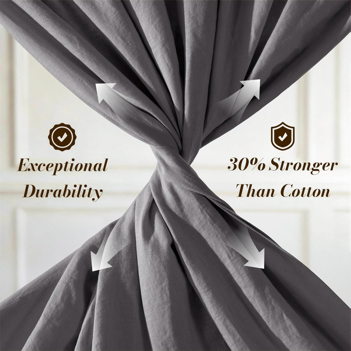 SONORO KATE 100% French Pure Linen Sheets, Breathable and Durable Linen King Size Sheets, Anti-Tear Linen Bed Sheets, Machine Washable, 16 Inch Deep Pocket - 4 Piece (Dark Grey, King)