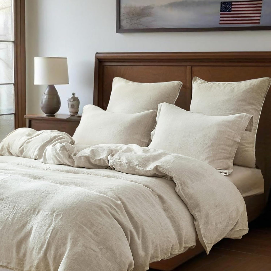 Simple&Opulence 100% Linen Duvet Cover Set, 3 PCS Natural French Flax Linen Duvet Cover, California King Size, Breathable Soft Comfy Bedding Comforter Cover with 2 Pillowcases (104'x98')