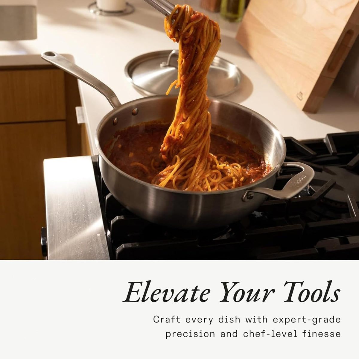 5 Quart Stainless Steel Saucier Pan - 5 Ply Stainless Clad - Professional Cookware - Induction Compatible