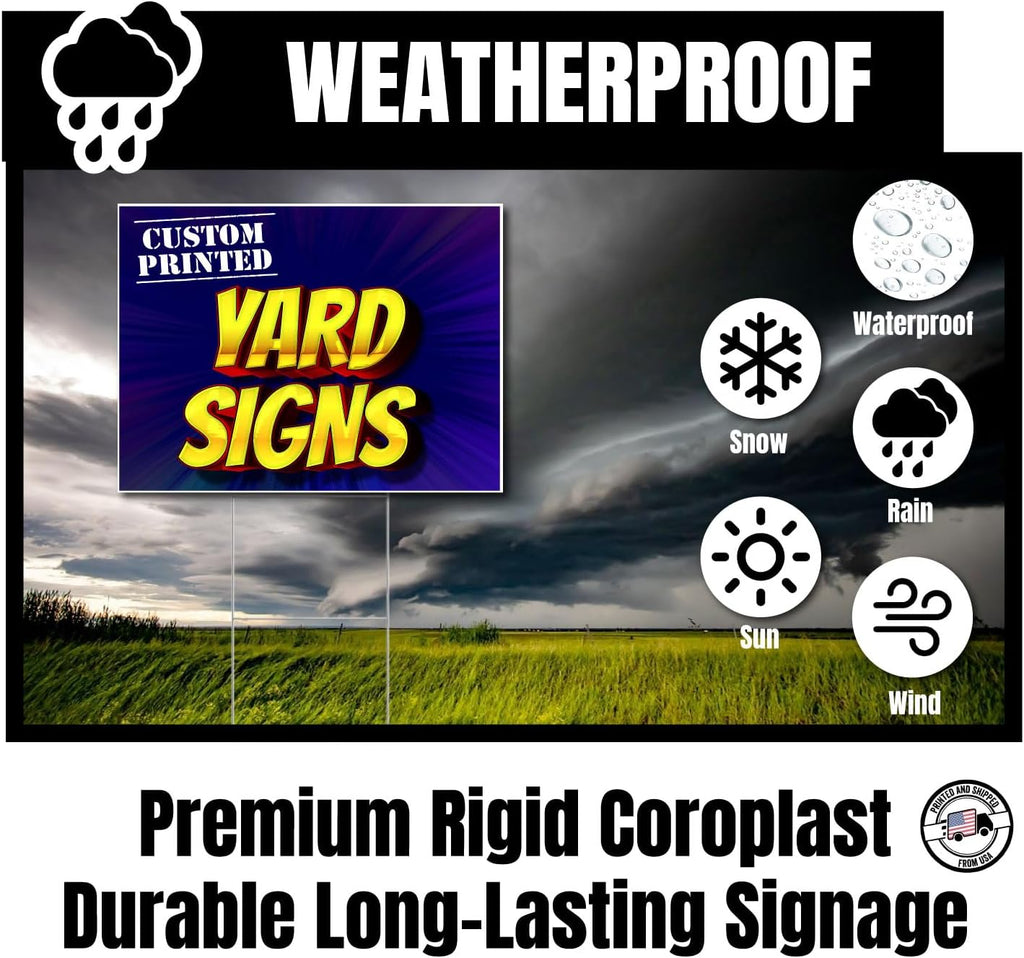 25 Pack Custom Yard Signs 18x12 with Stakes – Personalized Yard Sign, Double Sided Corrugated Plastic Sign, Weatherproof Outdoor Lawn Signs for Business, Real Estate, Events (25)
