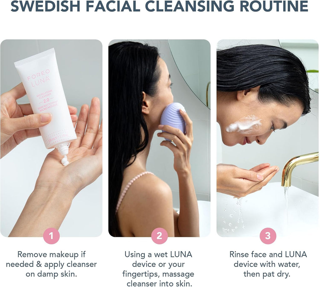 FOREO Deep & Gentle LUNA 4 Sensitive Bundle - Facial Cleansing Brush for Sensitive Skin + LUNA Micro-Foam Face Cleanser 2.0, 3.4 oz - Deep Cleansing and Firming Silicone Face Massager Beauty Set