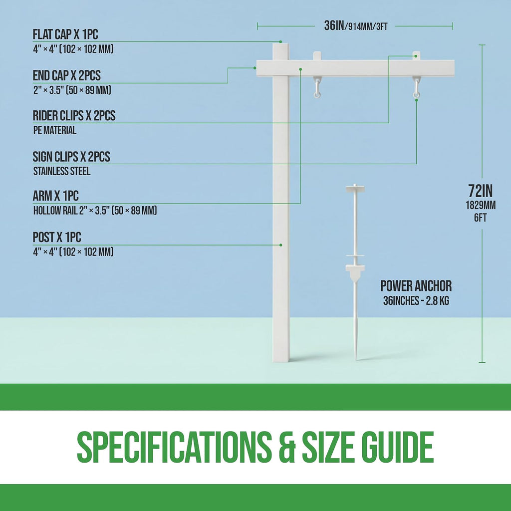 Custom Real Estate Sign Post By BCB Print – Yard Sign Holder with Hanging Panel and Stake | Outdoor Sign Post for Business Sale, Advertising and Open House Signs | Made in USA.