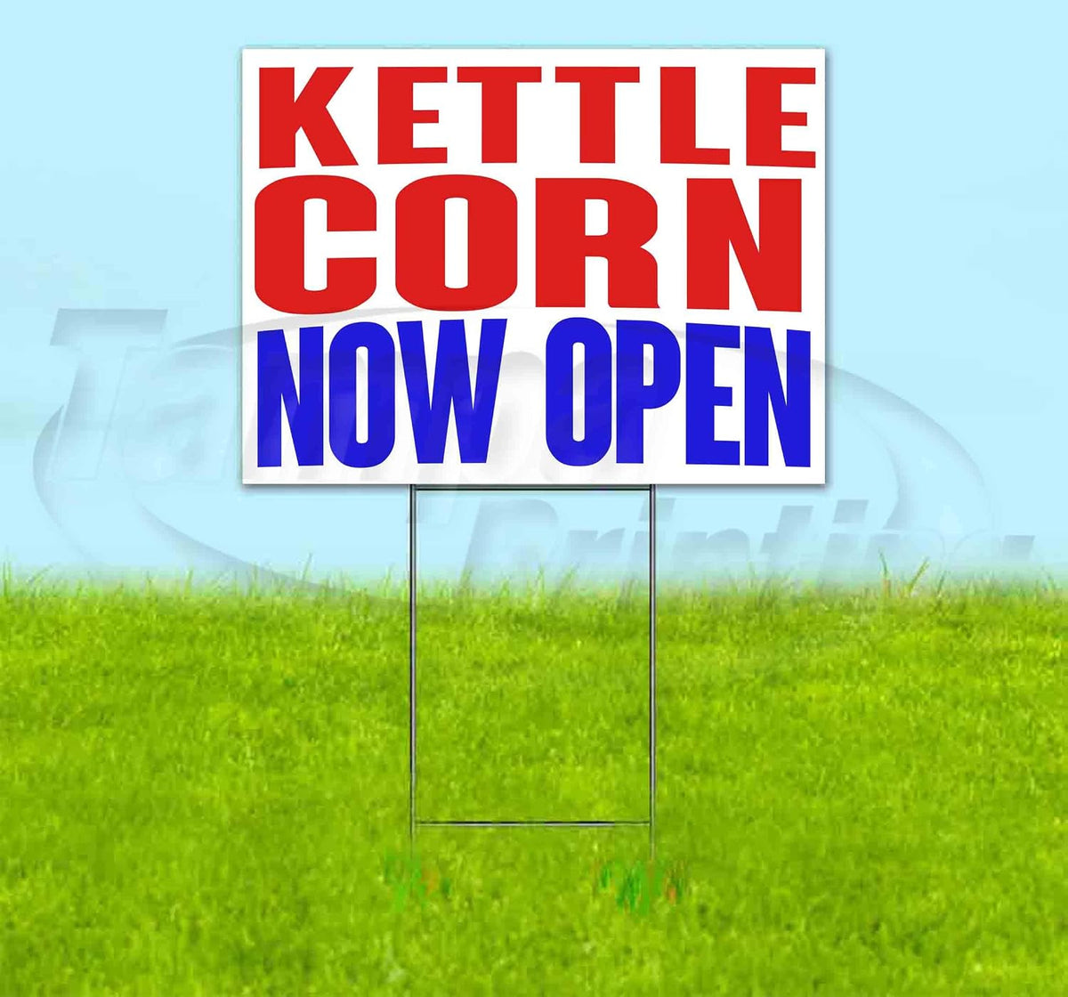 Kettle Corn Now Open (18' x 24') Yard Sign, Quantity Discounts, Multi-Packs, Includes Metal Step Stake, Bandit, New, Advertising, USA