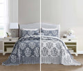 HZ & HY Oversized Queen Bedspread, Jacquard Matelasse Damask Pattern Design, Lightweight, Reversible, 5 Piece, 100% Microfiber, Queen, Dark Blue