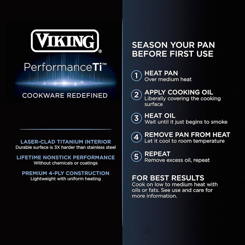 Viking 4-Ply Sauce Pan with Lid, 3 Quart Laser Clad Titanium Performance Ti Saucepan Cooking Pot, Dishwasher and Oven Safe, Induction Ready, Blue/Silver