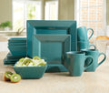 Montgomery Ward 16-Piece Sleek Island Blue Square Dinnerware Set for 4 - Modern Stoneware Plates and Bowls Set (Island Blue)
