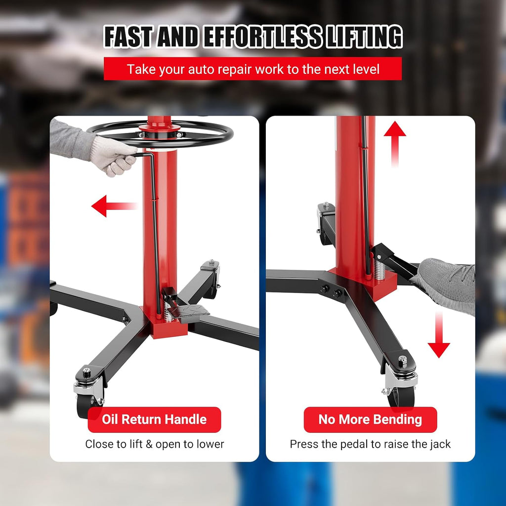 1320lbs Capacity Transmission Jack High Lift, Hydraulic Jack for Car 2-Stage Telescopic, 34.3'-68.5' Adjustable Height, Foot Pedal & 360° Swivel Wheels
