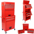 6-Drawer Tool Chest, 3-in-1 Rolling Tool Box with Detachable Top Toolbox & Key Lock,Tool Cabinet with Protective Liner & Universal Lockable Wheels,Metal Storage Cart for Garage,Workshop (Red)