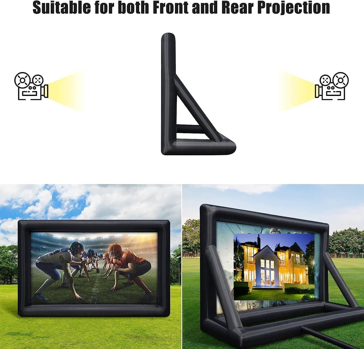 14FT/4.9m Rapid-Deployment Cinema Screen，250W Turbocharged Inflation System & Paracord 500-lb Tensile Straps，Dual-Surface 90% for Sports Events, Commercial Campgrounds, Mobile Cinemas