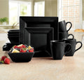 Montgomery Ward 16-Piece Sleek Black Square Dinnerware Set for 4 - Modern Stoneware Plates and Bowls Set (Black)