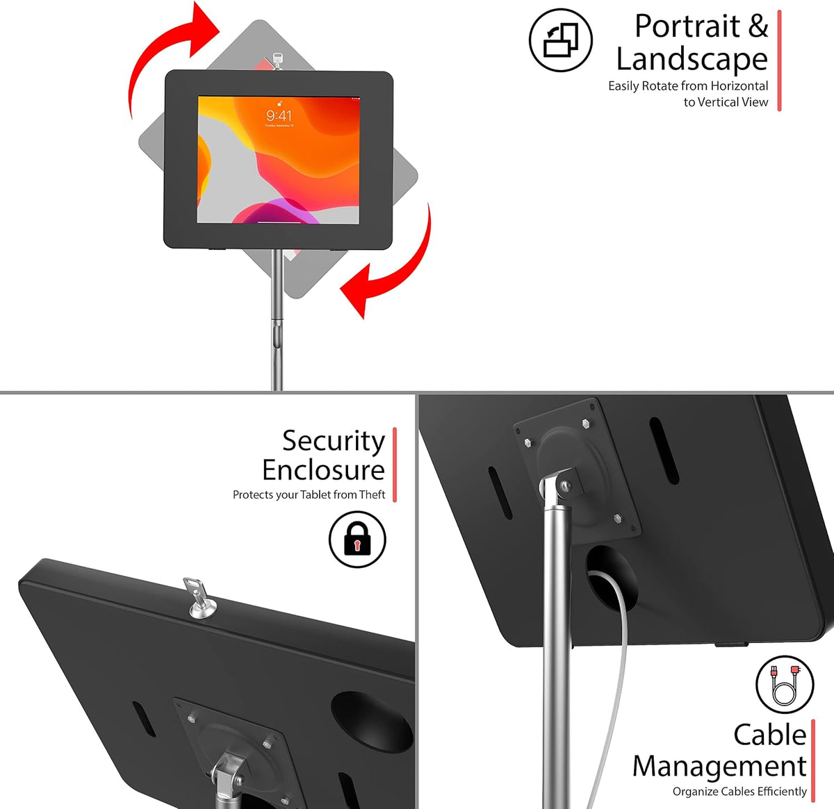 CTA Digital PAD-PARACGS Compact Mobile Floor Stand with Universal Security Enclosure