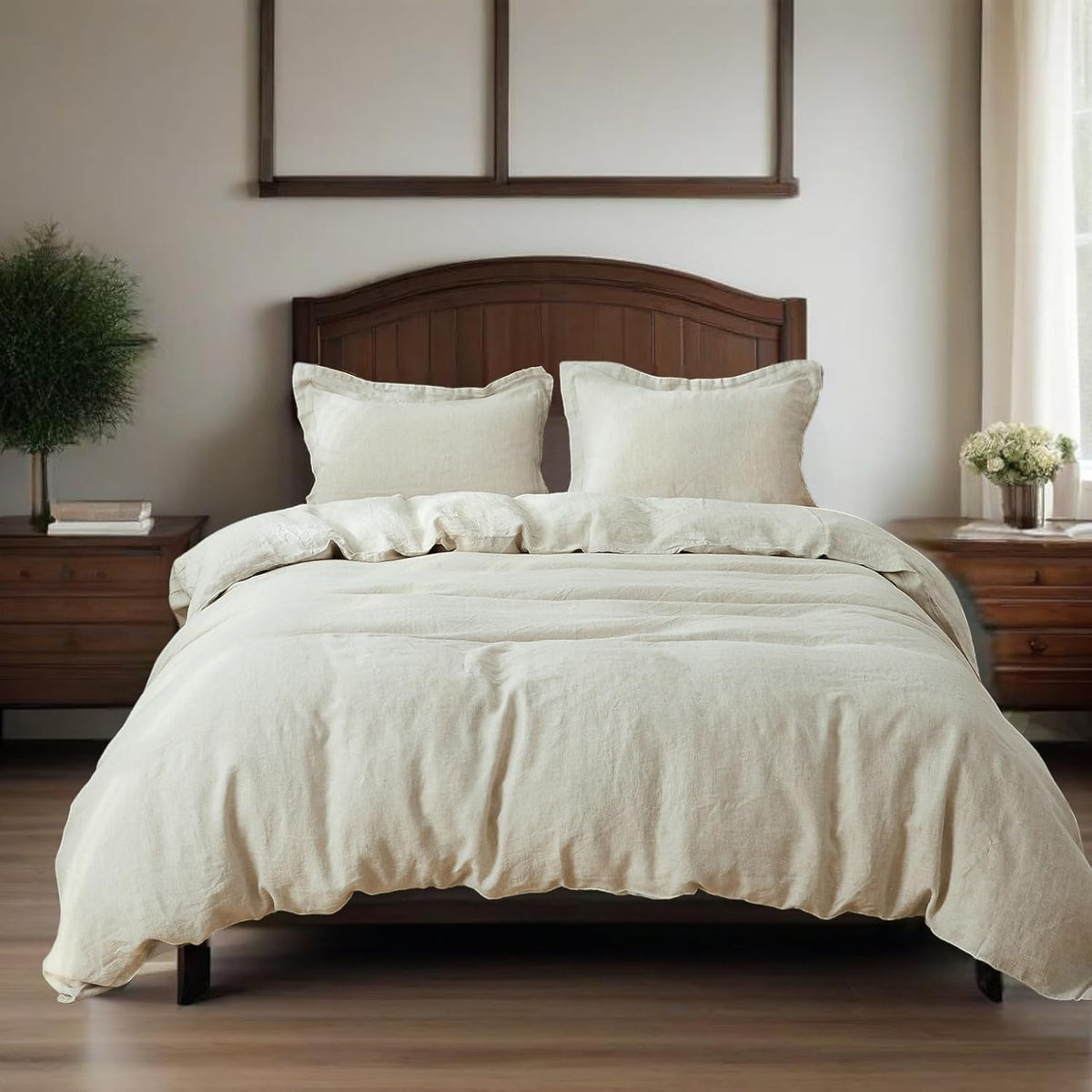 Simple&Opulence 100% Linen Duvet Cover Set, 3 PCS Natural French Flax Duvet Cover King Size, Breathable Soft Comfy Bedding Comforter Cover with 2 Pillowcases(Linen, 104'x92')
