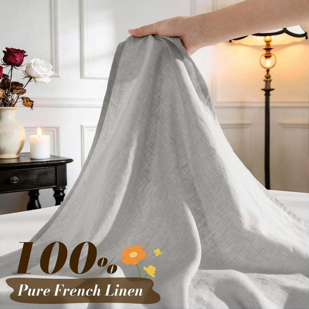 SONORO KATE 100% French Pure Linen Sheets, Breathable and Durable Linen King Size Sheets, Anti-Tear Linen Bed Sheets, Machine Washable, 16 Inch Deep Pocket - 4 Piece (Grey, King)