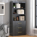 Winkalon 71' Tall Black Bookshelf with Drawers, Bookcase and Bookshelf with 3-Tier Open Shelves, Tall Bookcase Tall Storage Cabinet for Home Office Living Room, 13.8' D x 31.5' W x 71' H
