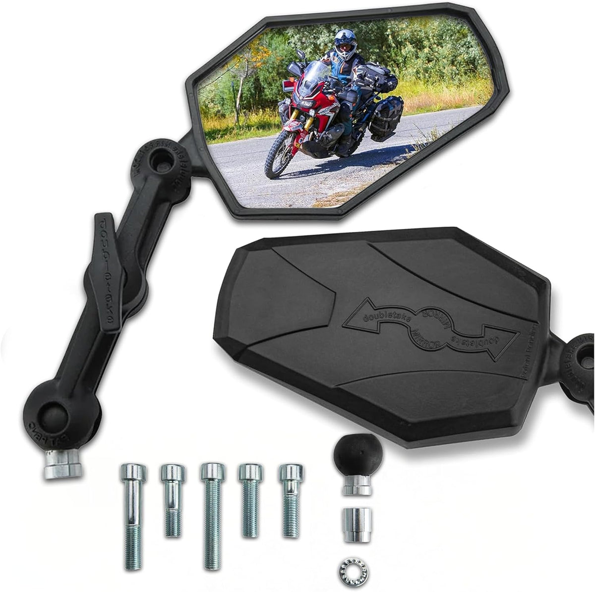 Doubletake Adventure 4.7' Mirror Kit 2.0, Universal Fit Folding Motorcyle Mirrors, Guaranteed for Life