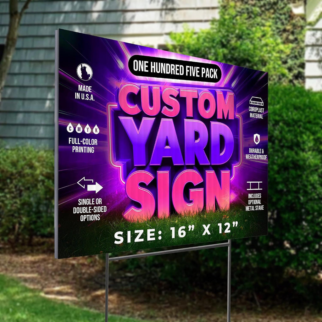 105 Pack, 16x12' Custom Yard Signs with Stakes, Personalized Double Sided Yard Signs Customizable Business Sign, Corrugated Lawn Sign for Outdoor