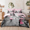 Merryword Eiffel Tower Comforter Set California King Size Bed in a Bag Sweet Couple Lovers Pink Paris Design Bedding with 1 Comforter, 4 Pillowcases, 1 Flat Sheet, 1 Fitted Sheet, 1 Cushion Cover