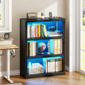 3-Tier LED Bookshelf with Motion Sensor Lights - USB Charging Module - Adjustable Modular Display Shelf 31.5 W x 43.3 H for Bedroom Living Room Home Office Gaming Room - Black