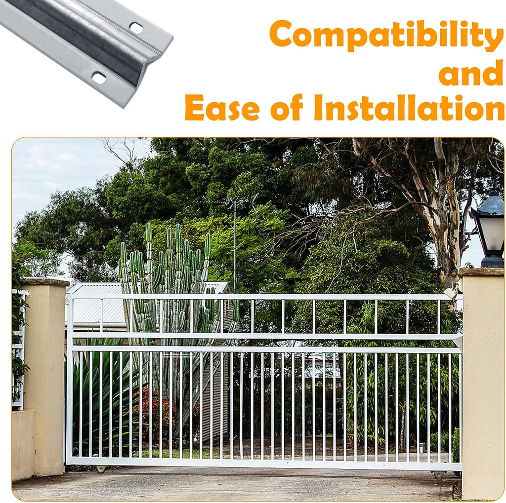 24 Ft V-Track for Sliding Gates, Galvanized Steel Heavy-Duty Inverted V-Groove Track with Hammer Drive Anchors, Durable & Rust-Resistant Rolling Gate Rail for Driveways Systems(4FT6PCS)