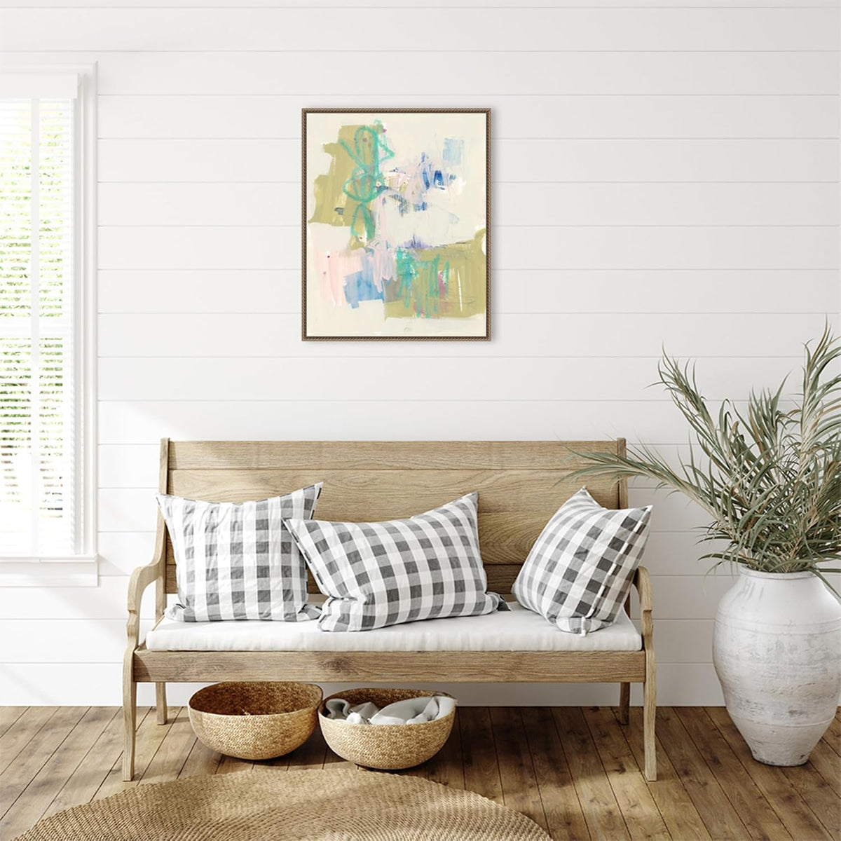 Amanti Art Framed Canvas Wall Art 28x23 Balancing Pastels II by Jennifer Goldberger, Framed Wall Art Canvas, Abstract Artwork, Traditional Decor, Medium Poster Painting for Living Room, Bedroom,