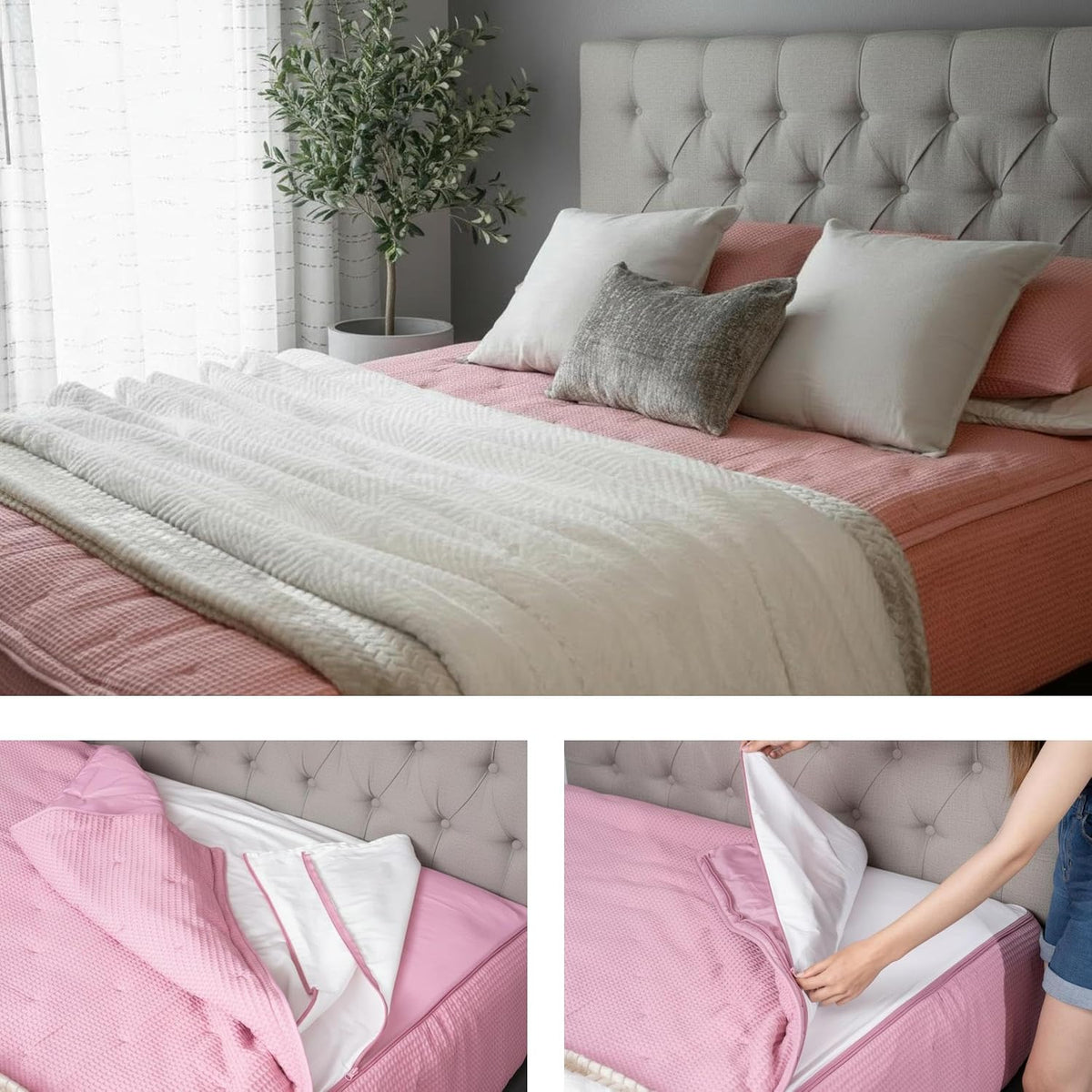 Twin Zipper Bedding with Patented Removable Zipper Sheets, Soft Natural Cotton, Durable Construction, All in one Zipper Bedding Set