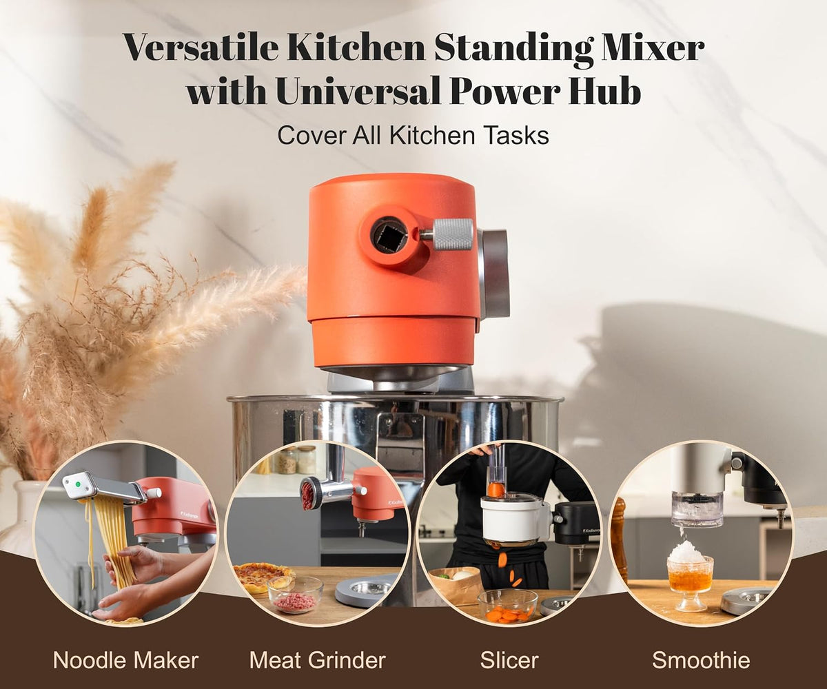 All-Metal Stand Mixer 5.3-Quart - Professional Kitchen Electric Food Mixer with Stainless Steel Mixing Bowl & Attachments for Baking, Dough & Cake, 8-Speed Control & Timer (Orange)