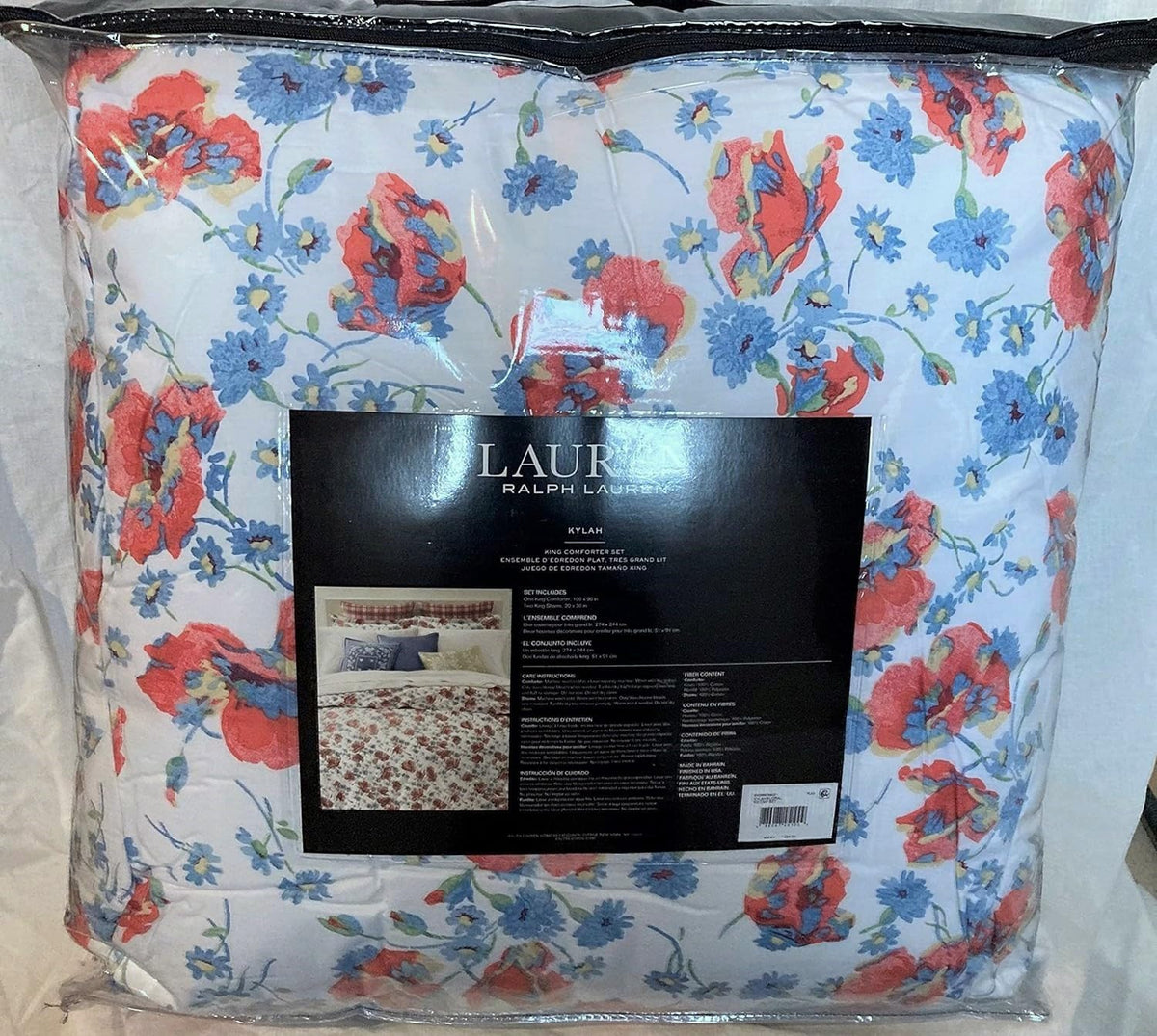 Lauren Ralph Lauren Kylah Beautiful Watercolor Floral King 3 pc Comforter Set Shams Pink Red Blue Yellow Flowers