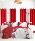 9 Pcs Cal King Bed in a Bag with Curtains | Red Boho Butterfly Bedspread, Pillowcases, Print & Solid Curtains | Microfiber, Moisture-Wicking | Bedspread and Curtain Sets | RV & Outdoor Ready