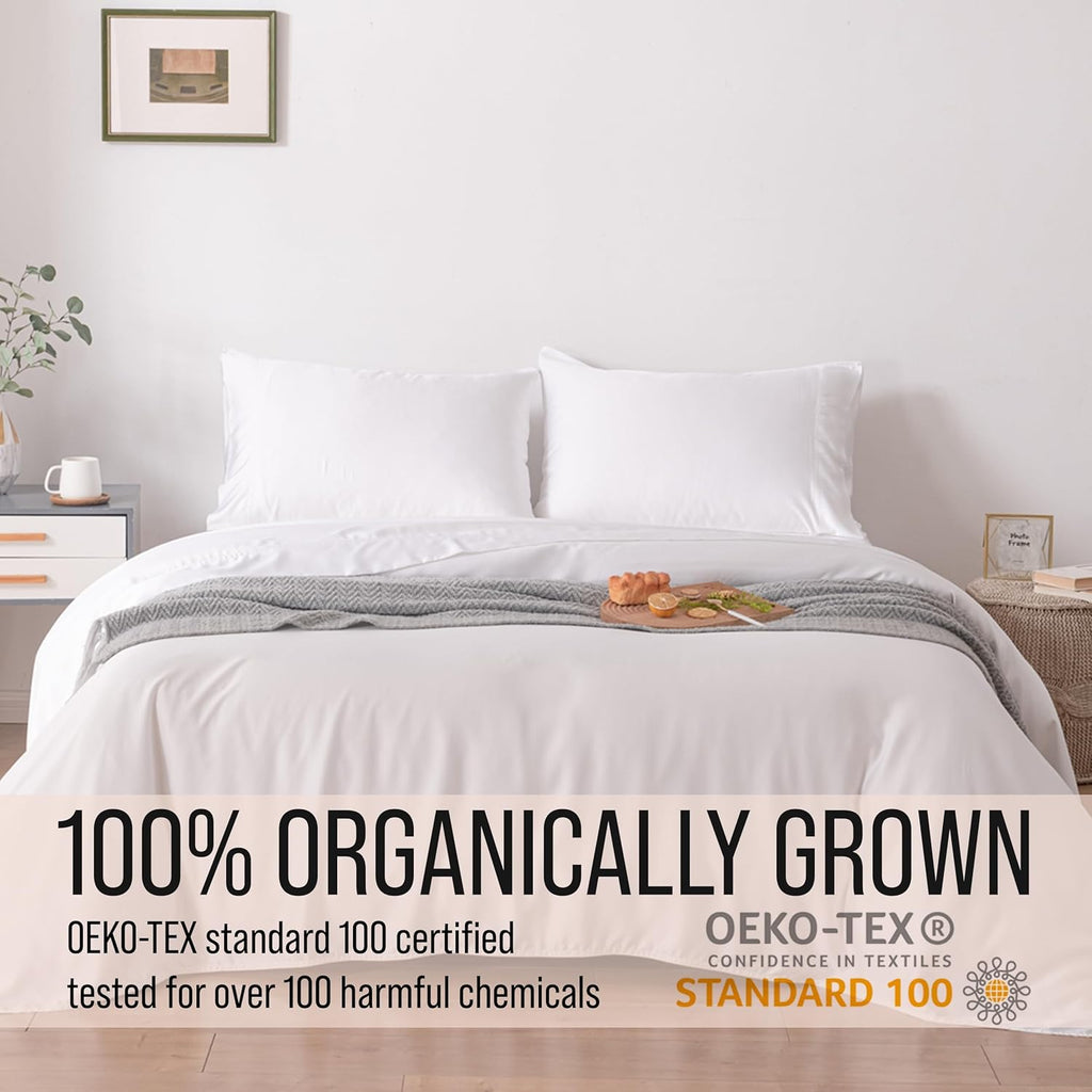 Bella Coterie Luxury Bamboo Viscose Cal King Size Sheet Set | 100% Organically Grown | Ultra Soft | Cooling for Hot Sleepers | 18' Deep Pocket [White]