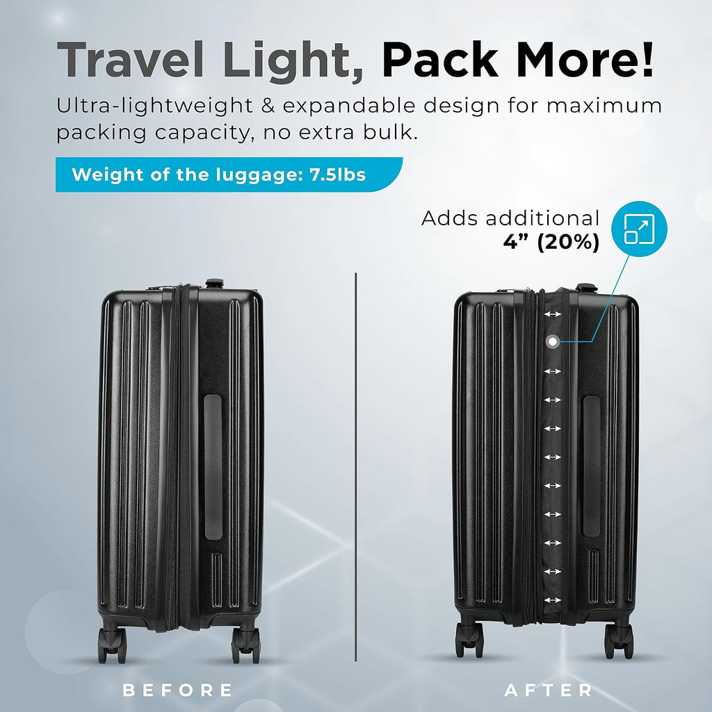 Carry On Luggage Expandable With Vacuum Compression And Pump, Airline Approved Luggage, Bag with Anti Theft Lock, Water Resistant, Carry-on Suitcase Suitable for Men and Women