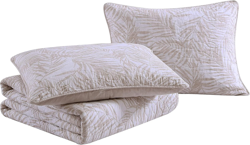 Tommy Bahama - Queen Quilt Set, Reversible Cotton Bedding with Matching Shams, Soft All Season Bedspread, Coastal Bedding Set (Palmday Beige, Queen)