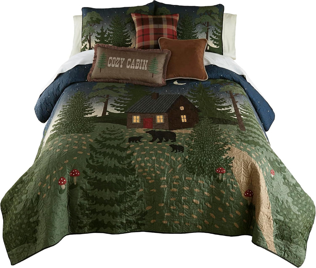 Donna Sharp Bear Cottage-Queen Quilt Set, Measures 90 x 90, Includes 1 Quilt and 2 Standard Shams, Machine Washable