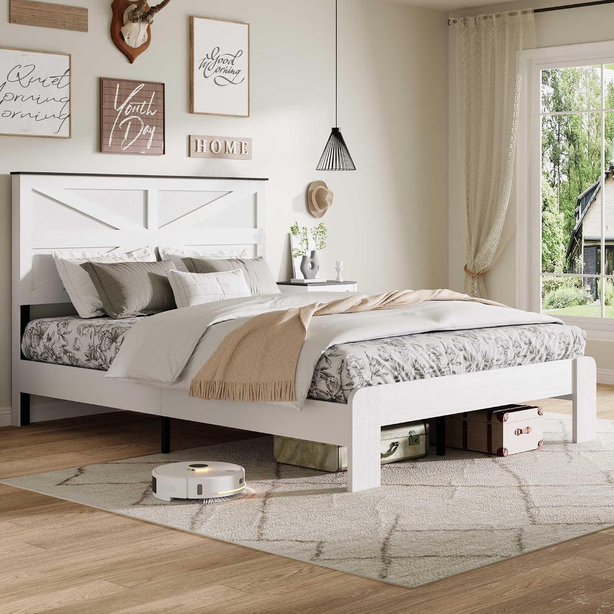 Ball & Cast Queen Size Bed Frame,Wood Platform Bed Frame Queen with Headboard and Metal Slats Support, No Box Spring Needed, Noise-Free, Easy Assembly, Dark Brown,White