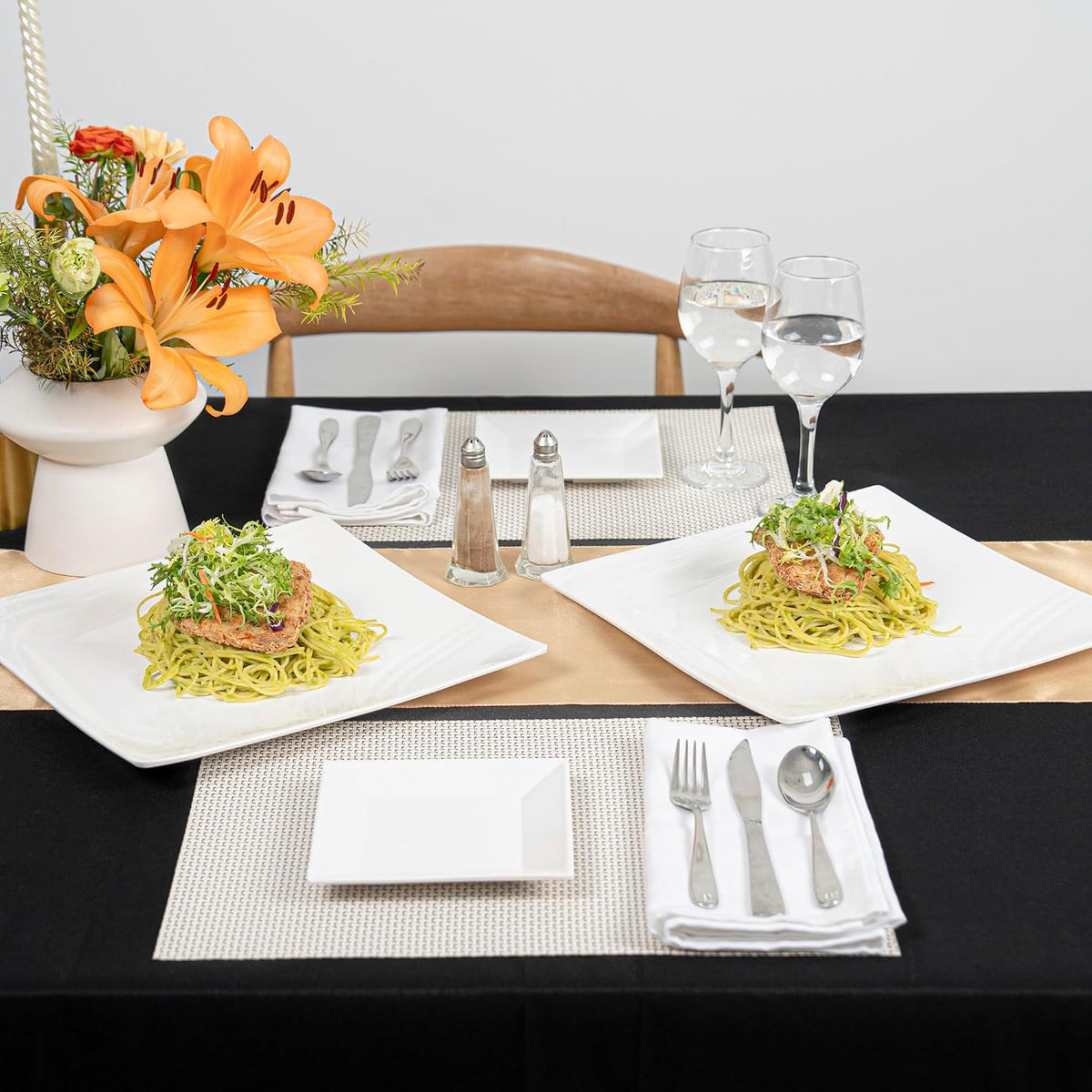 Restaurantware Voga 12 x 12 Inch Serving Plates 10 Square Pasta Plates - Premium Top-Rack DIshwashable White Melamine Serving Platters Serve Appetizers Or Desserts For All Occasions
