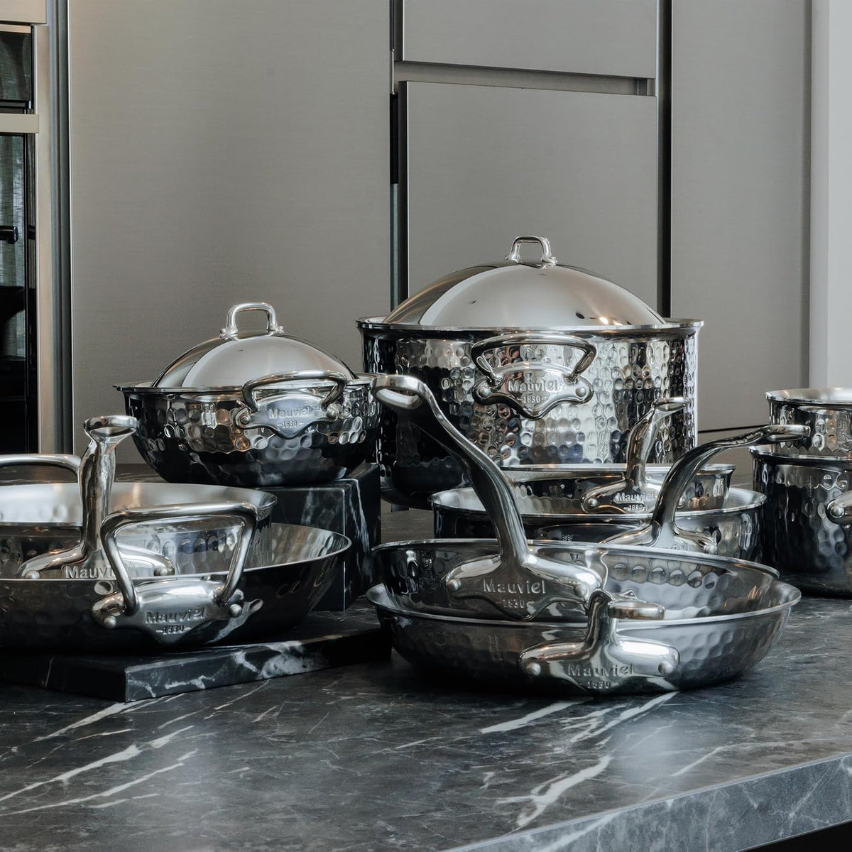Mauviel M'Elite 5-Ply Hammered Polished Stainless Steel Chef Pan, And Cast Stainless Steel Handles, 2.1-qt, Made in France