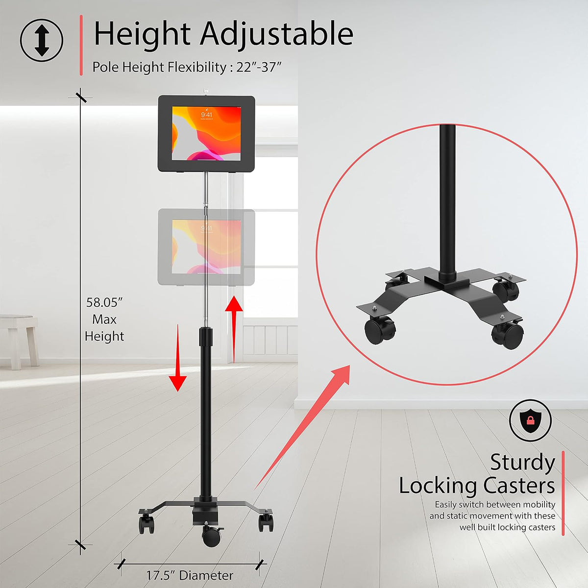 CTA Digital PAD-PARACGS Compact Mobile Floor Stand with Universal Security Enclosure