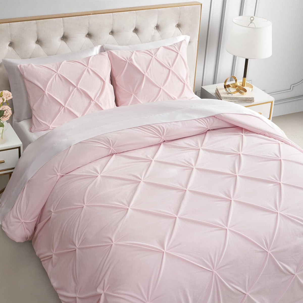 Juicy Couture Kiss Pleat Plush Micromink Light Pink King Comforter Set - Cozy 3 Piece Bedding Ensemble