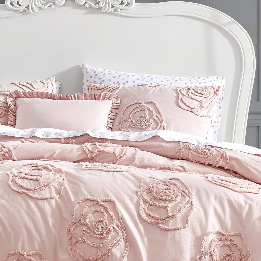 Betsey Johnson - King Duvet Cover Set, Reversible Cotton Bedding with Matching Shams & Bonus Throw Pillow, Chic Bedding Set (Rambling Roses Pink, King)